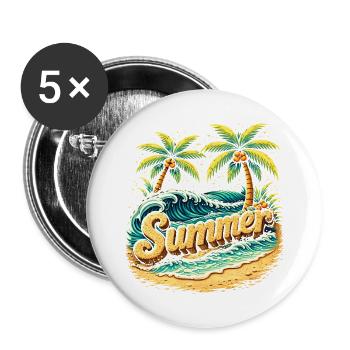 Palm Trees Beach Waves Illustration - Buttons large 2.2''/56 mm (5-pack) - white - Front