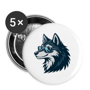 Loup Stylé Lunettes de Soleil - Lot de 5 grands badges (56 mm) - blanc - Devant