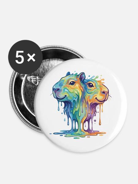 Schmelzende Regenbogen Capybara - Wasserschein - Buttons groß 56 mm (5er Pack) - Weiß