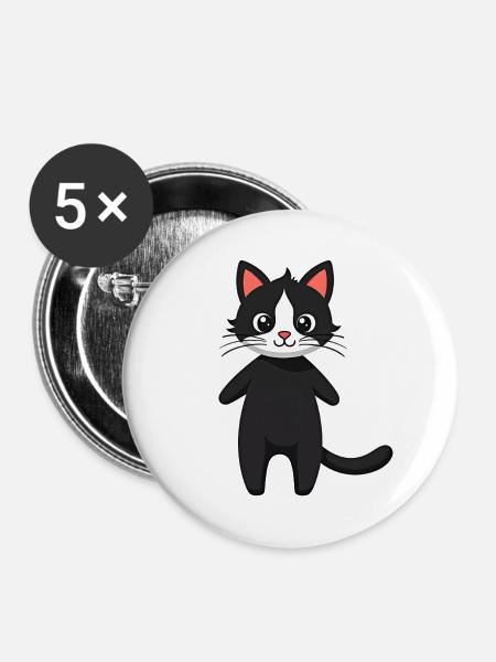 Schwarze Katze - Buttons groß 56 mm (5er Pack) - Weiß