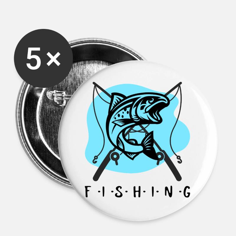F.I.S.H.I.N.G - Buttons groß 56 mm (5er Pack) - Weiß