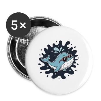 Chill Whale with Cool Glasses - Buttons large 2.2''/56 mm (5-pack) - white - Front