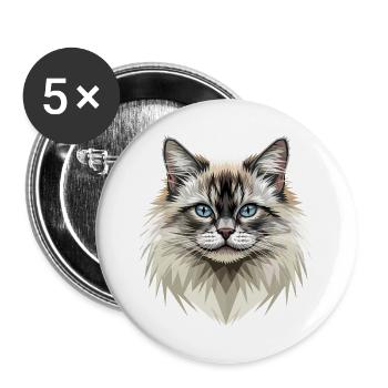 Birma Katze Heilige Birmakatze Süße Birma Katzen - Buttons groß 56 mm (5er Pack) - Weiß - Vorne