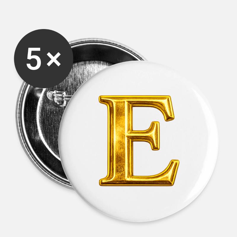 Goldenes E Monogramm-Design - Buttons groß 56 mm (5er Pack) - Weiß