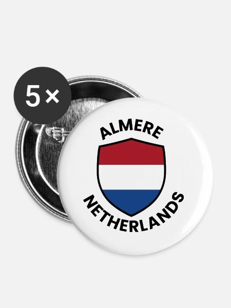 Almere Shield, Niederlande - Buttons groß 56 mm (5er Pack) - Weiß