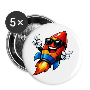 Cheerful Rocket with Sunglasses - Buttons large 2.2''/56 mm (5-pack) - white - Front