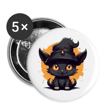 Witch cat in Halloween look - cat - Buttons large 2.2''/56 mm (5-pack) - white - Front
