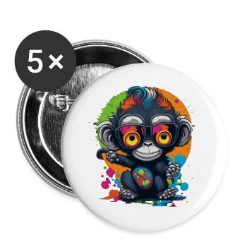 Neon Spectacled Monkey Splash - Monkey - Monkey - Buttons large 2.2''/56 mm (5-pack) - white - Front