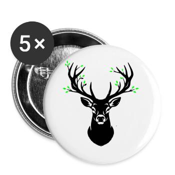 Hirschkopf Geweih Blätter Natur - Buttons groß 56 mm (5er Pack) - Weiß - Vorne