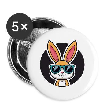 Solar Bunny in Blue Glasses - Buttons large 2.2''/56 mm (5-pack) - white - Front