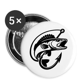 Pike Fishing Logo - Buttons large 2.2''/56 mm (5-pack) - white - Front