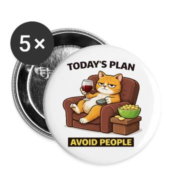 Today's Plan Avoid People Cat - Buttons large 2.2''/56 mm (5-pack) - white - Front