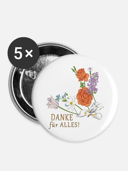 Blumenstrauß Danke - Buttons groß 56 mm (5er Pack) - Weiß