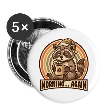 Morning grouch raccoon with coffee - Buttons large 2.2''/56 mm (5-pack) - white - Front