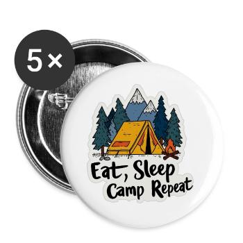 Camping Spruch Eat Sleep Camp Repeat Camper Outdoo - Buttons large 2.2''/56 mm (5-pack) - white - Front