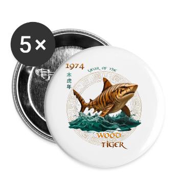 1974_Holz-Tiger - Buttons groß 56 mm (5er Pack) - Weiß - Vorne