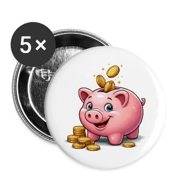 Piggy Bank Lucky Gold - Buttons large 2.2''/56 mm (5-pack) - white - Front