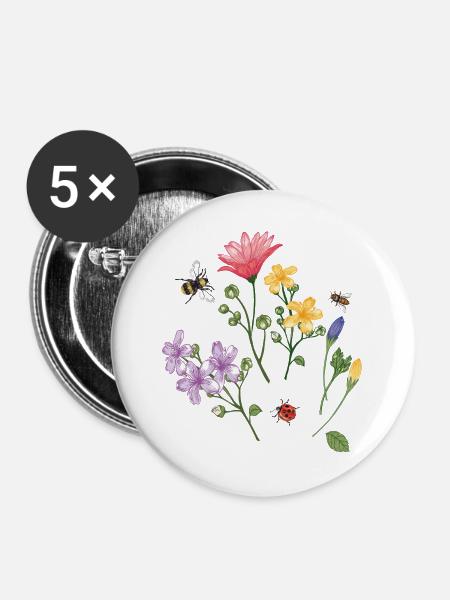 Blumenwiese - Buttons groß 56 mm (5er Pack) - Weiß