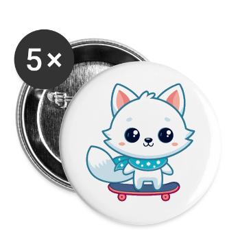 Weißer Fuchs auf blauem Skateboard - Buttons groß 56 mm (5er Pack) - Weiß - Vorne