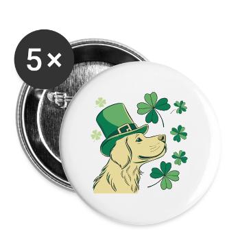 Labrador Dog with Green Hat and Shamrocks - Buttons large 2.2''/56 mm (5-pack) - white - Front