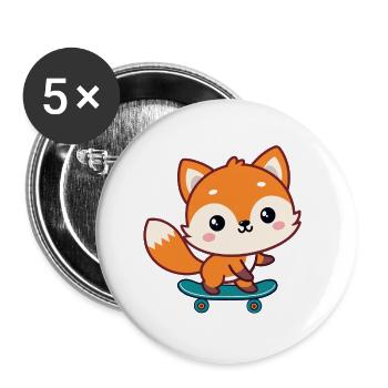 Colorful kawaii skate fox - Buttons large 2.2''/56 mm (5-pack) - white - Front