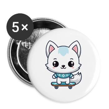 Little Fox Skateboard Blue - Buttons large 2.2''/56 mm (5-pack) - white - Front