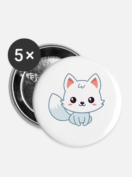 Kawaii-Weißpastellfuchs - Buttons groß 56 mm (5er Pack) - Weiß
