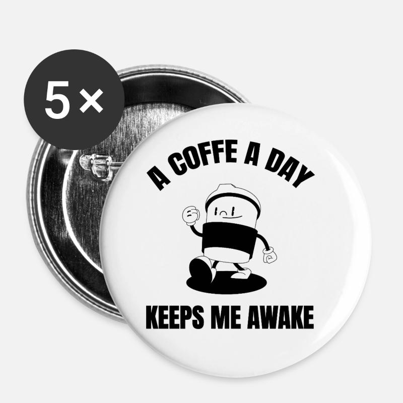 A coffee a day - Buttons large 2.2''/56 mm (5-pack) - white