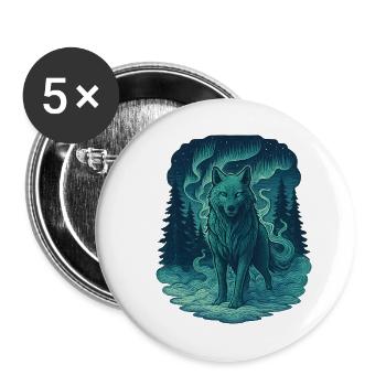 Northern Lights Wolf in the Forest - Buttons large 2.2''/56 mm (5-pack) - white - Front