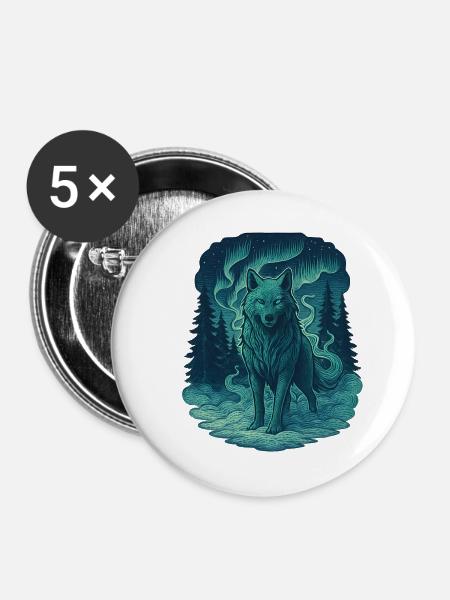 Nordlicht-Wolf im Wald - Buttons groß 56 mm (5er Pack) - Weiß