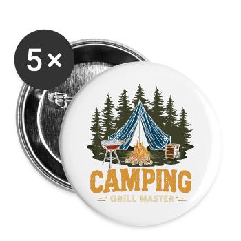 Camping Grillen Spruch Camping Grill Master Camper - Buttons groß 56 mm (5er Pack) - Weiß - Vorne