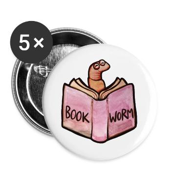 Bookworm Reader: Pink Open Book - Buttons large 2.2''/56 mm (5-pack) - white - Front
