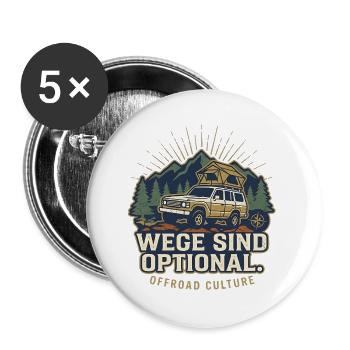 Offroad Spruch - Wege Sind Optional Retro - Buttons groß 56 mm (5er Pack) - Weiß - Vorne
