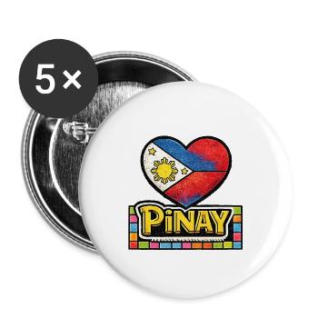 Pinay-Herz-Flagge mit bunter Rand - Buttons groß 56 mm (5er Pack) - Weiß - Vorne