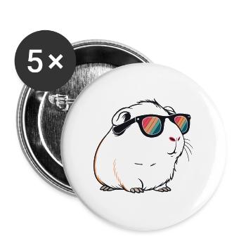 Meerkaninchen mit Retro-Sonnenbrille - Buttons groß 56 mm (5er Pack) - Weiß - Vorne