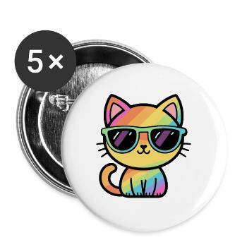 Coole Regenbogenkatzen-Pastell-Sonnenbrille - Buttons groß 56 mm (5er Pack) - Weiß - Vorne