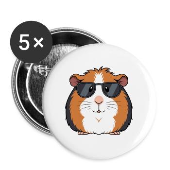 Cochon d'Inde lunettes soleil chic - Lot de 5 grands badges (56 mm) - blanc - Devant