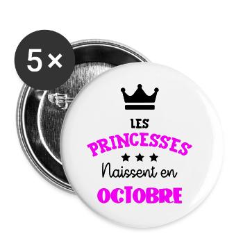 Prinzessin geboren im Oktober Geburtstagsgeschenk - Buttons groß 56 mm (5er Pack) - Weiß - Vorne