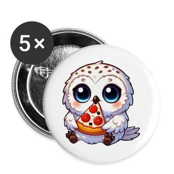 Süße Schneeeule mit Pizza Cartoon Fast Food - Buttons groß 56 mm (5er Pack) - Weiß - Vorne