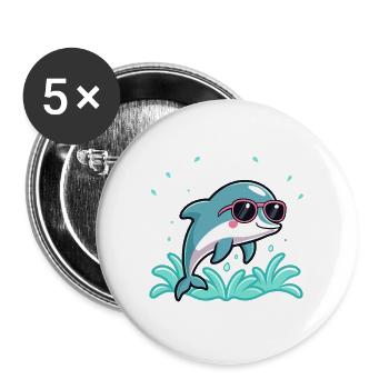 Delfin-Surfer-Chic-Rosenbrillen - Buttons groß 56 mm (5er Pack) - Weiß - Vorne