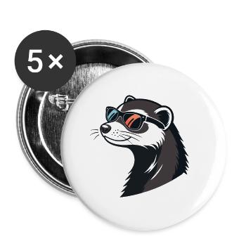 Furet Stylé de Profil - Lunettes Rétro - Lot de 5 grands badges (56 mm) - blanc - Devant