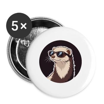 Cool Ferret – Abzeichen & Sonnenbrille - Buttons groß 56 mm (5er Pack) - Weiß - Vorne