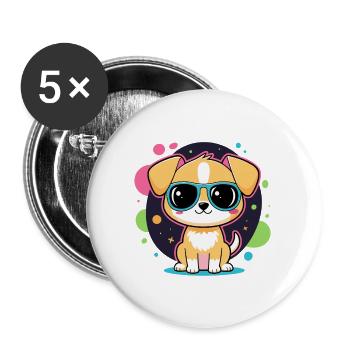 Neon puppy with glasses - Buttons large 2.2''/56 mm (5-pack) - white - Front