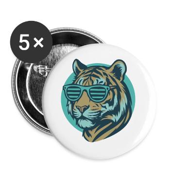 Tiger with Sunglasses Pop Art - Buttons large 2.2''/56 mm (5-pack) - white - Front