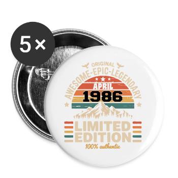 Millésime Anniversaire Avril 1986 - Lot de 5 grands badges (56 mm) - blanc - Devant