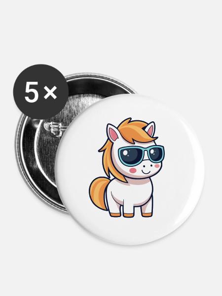 Stylish Pony Blue Glasses - Buttons groß 56 mm (5er Pack) - Weiß