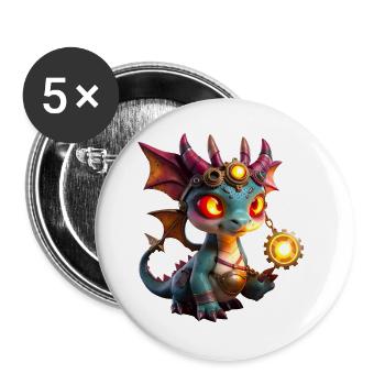 Dragon Steampunk Illuminé - Lot de 5 grands badges (56 mm) - blanc - Devant