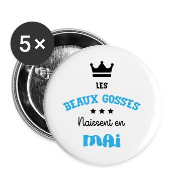 Cadeau naissance bébé garçon Mai Beaux Gosses BG - Lot de 5 grands badges (56 mm) - blanc - Devant