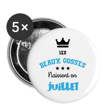 Cadeau naissance bébé garçon Juillet Beaux Gosses - Lot de 5 grands badges (56 mm) - blanc - Devant