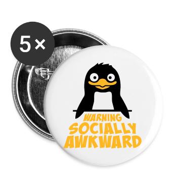 Penguin Warning Socially Awkward Funny Clumsy - Buttons large 2.2''/56 mm (5-pack) - white - Front
